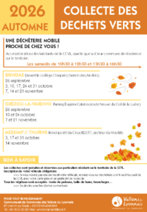 2026 planning déchèteries mobiles automne